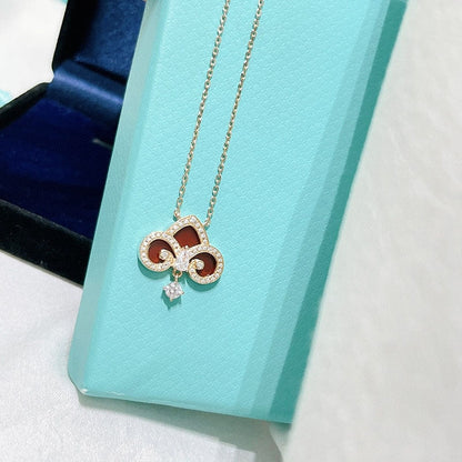 [Resenly Jewelry]FLEUR DE LIS PINK GOLD DIAMOND NECKLACE