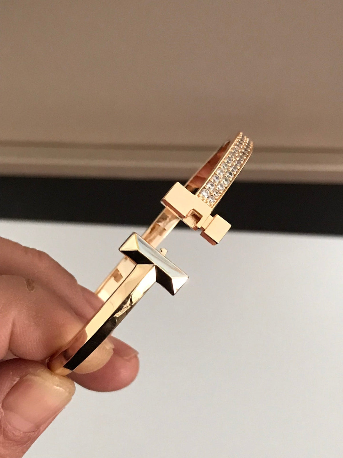 [Resenly Jewelry]T1 WIDE DIAMOND HINGED BANGLE PINK GOLD