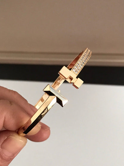 [Resenly Jewelry]T1 WIDE DIAMOND HINGED BANGLE PINK GOLD