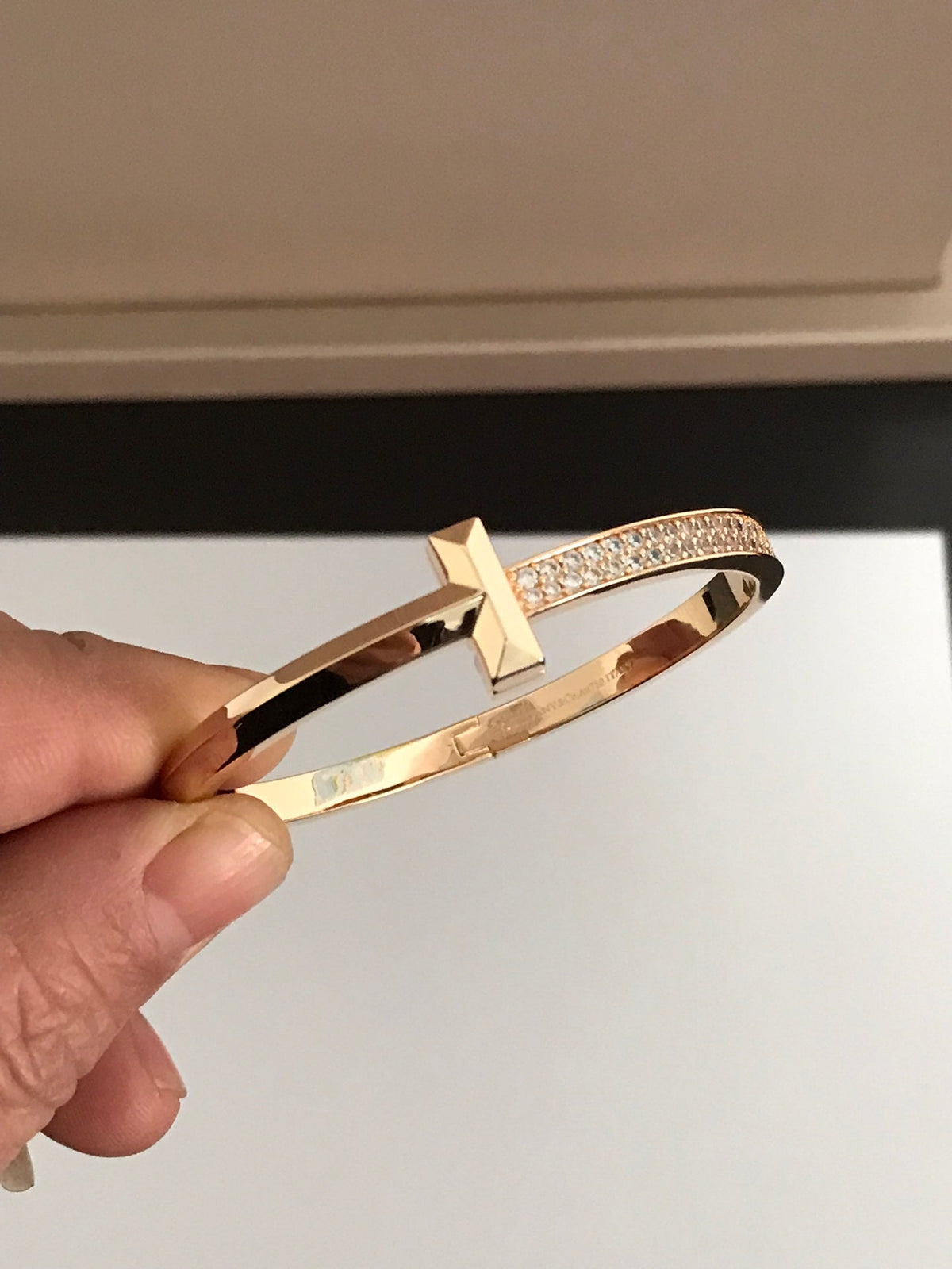 [Resenly Jewelry]T1 WIDE DIAMOND HINGED BANGLE PINK GOLD