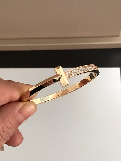 [Resenly Jewelry]T1 WIDE DIAMOND HINGED BANGLE PINK GOLD