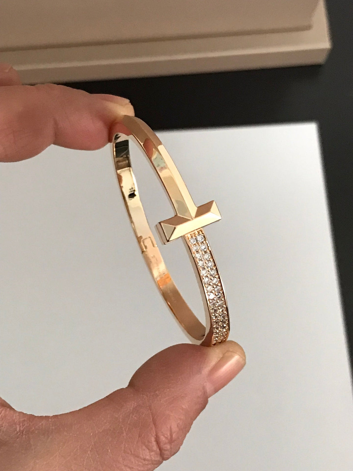 [Resenly Jewelry]T1 WIDE DIAMOND HINGED BANGLE PINK GOLD