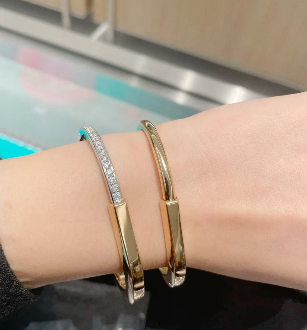[Resenly Jewelry]LOCK PINK GOLD SILVER DIAMOND BRACELET