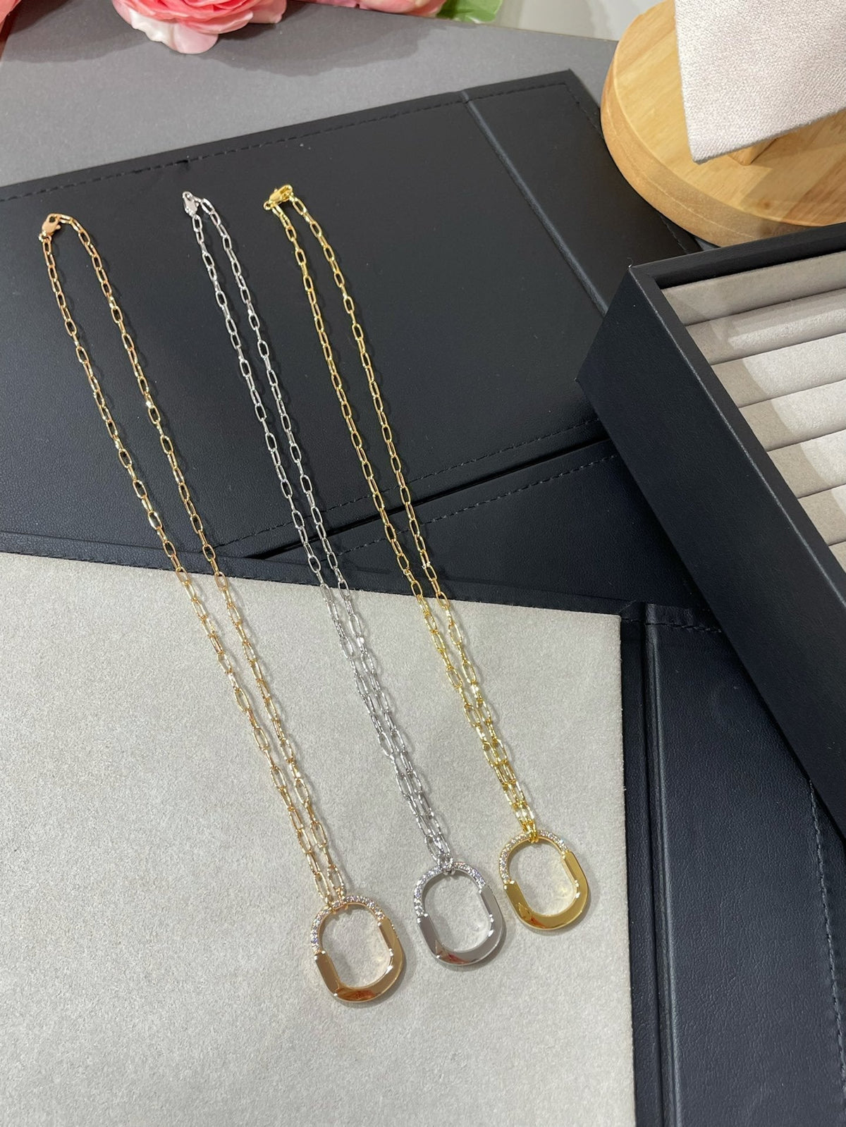 [Resenly Jewelry]LOCK MEDIUM PENDANT DIAMOND NECKLACE