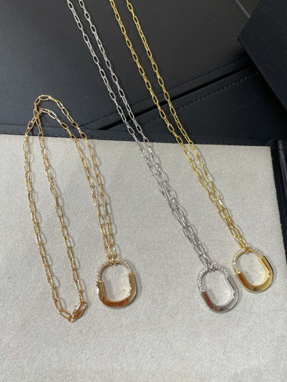 [Resenly Jewelry]LOCK MEDIUM PENDANT DIAMOND NECKLACE