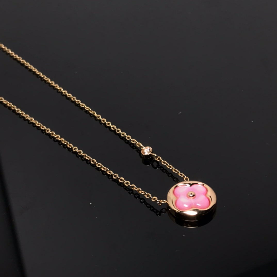 [Resenly Jewelry]COLOR BLOSSOM PINK MOP SUN GOLD NECKLACE