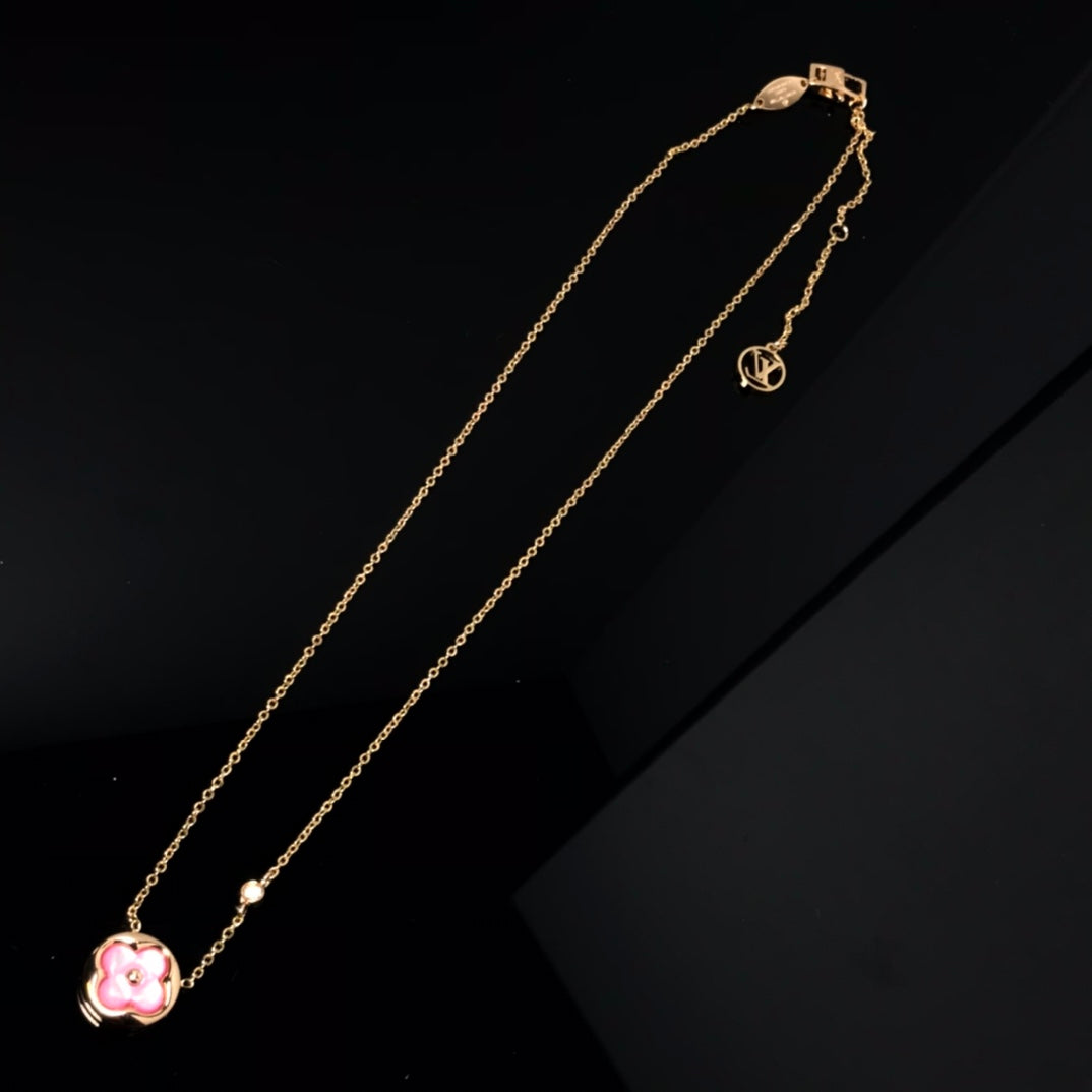 [Resenly Jewelry]COLOR BLOSSOM PINK MOP SUN GOLD NECKLACE