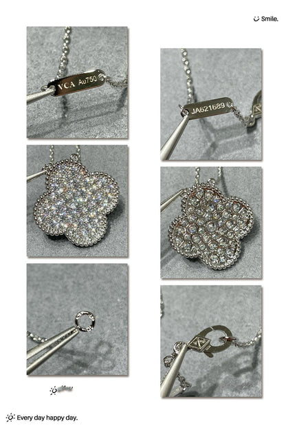 [Resenly Jewelry]CLOVER 25MM LARGE PENDANT DIAMOND PAVED SILVER NECKLACE