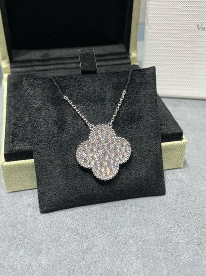 [Resenly Jewelry]CLOVER 25MM LARGE PENDANT DIAMOND PAVED SILVER NECKLACE
