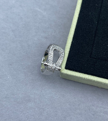 [Resenly Jewelry]Wide Hoof-Shaped Diamond-Studded Ring
