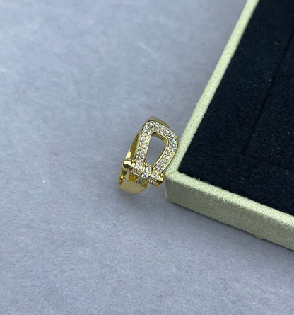 [Resenly Jewelry]Wide Hoof-Shaped Diamond-Studded Ring