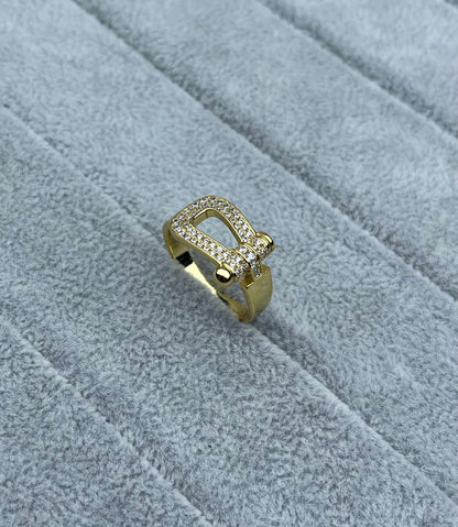[Resenly Jewelry]Wide Hoof-Shaped Diamond-Studded Ring