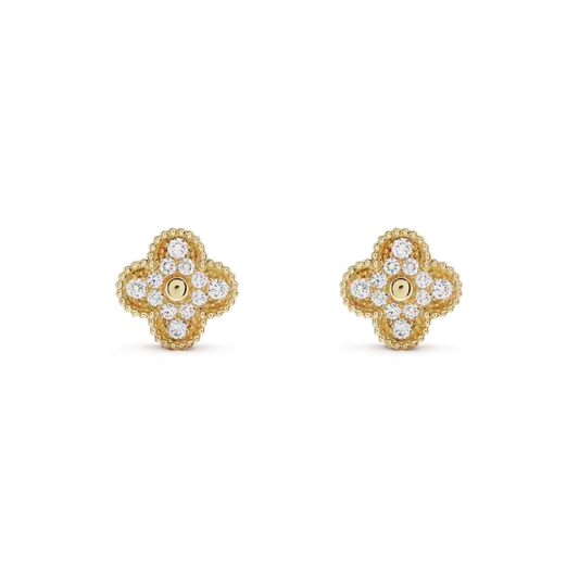 [Resenly Jewelry]CLOVER MEDIUM 1 MOTIFS FUll DIAMOND EARRINGS