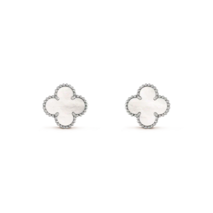 [Resenly Jewelry]CLOVER MEDIUM 1 MOTIFS  WHITE MOP EARRINGS SILVER