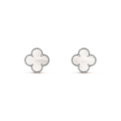 [Resenly Jewelry]CLOVER MEDIUM 1 MOTIFS  WHITE MOP EARRINGS SILVER