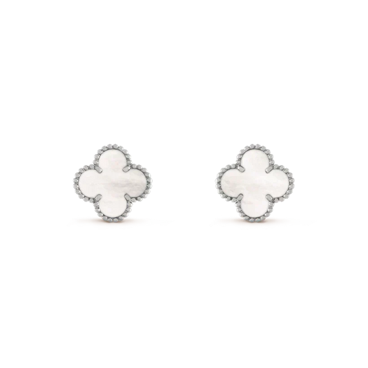 [Resenly Jewelry]CLOVER MEDIUM 1 MOTIFS  WHITE MOP EARRINGS SILVER