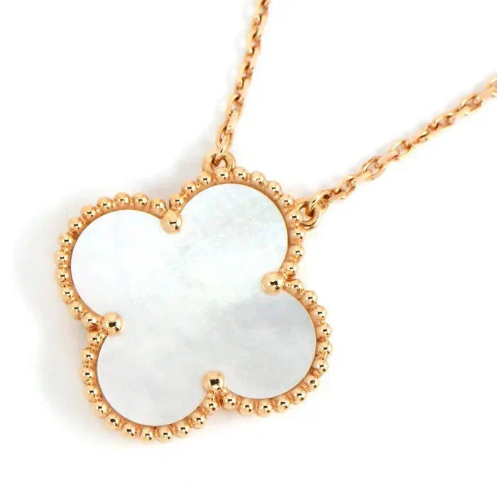 [Resenly Jewelry]CLOVER 15MM WHITE MOTHER-OF-PEARL GOLD NECKLACE