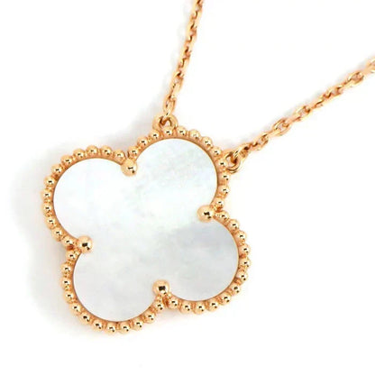 [Resenly Jewelry]CLOVER 15MM WHITE MOTHER-OF-PEARL GOLD NECKLACE