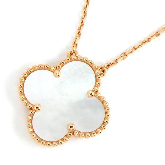 [Resenly Jewelry]CLOVER 15MM WHITE MOTHER-OF-PEARL GOLD NECKLACE