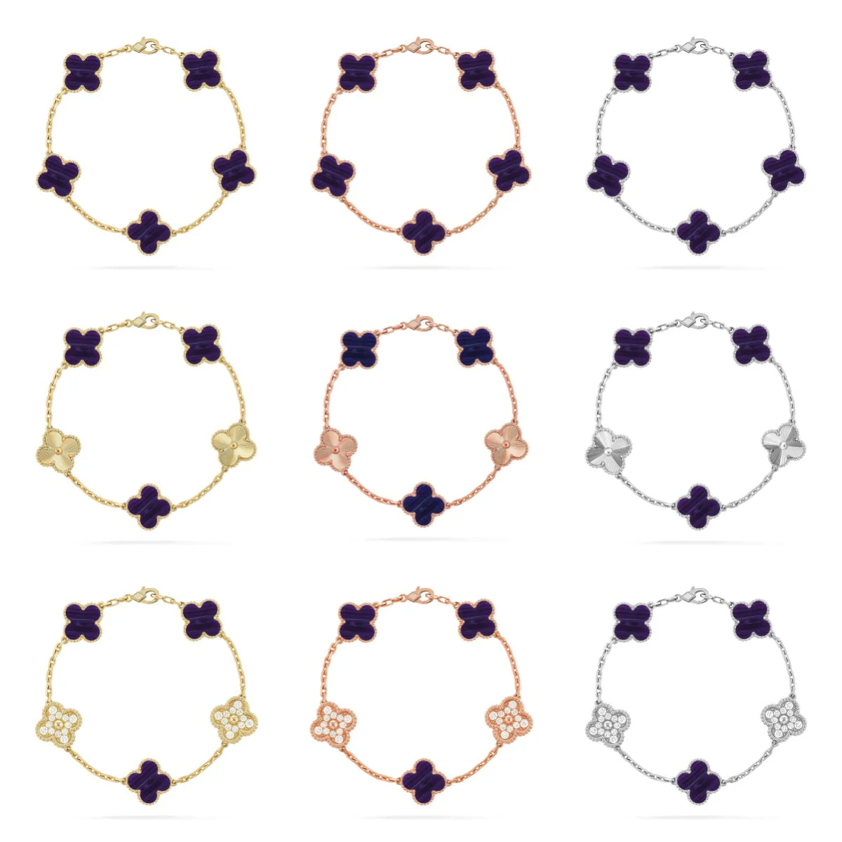 [Resenly Jewelry]CLOVER 5 MOTIF PURPLE STRIPES BRACELET COLLECTION