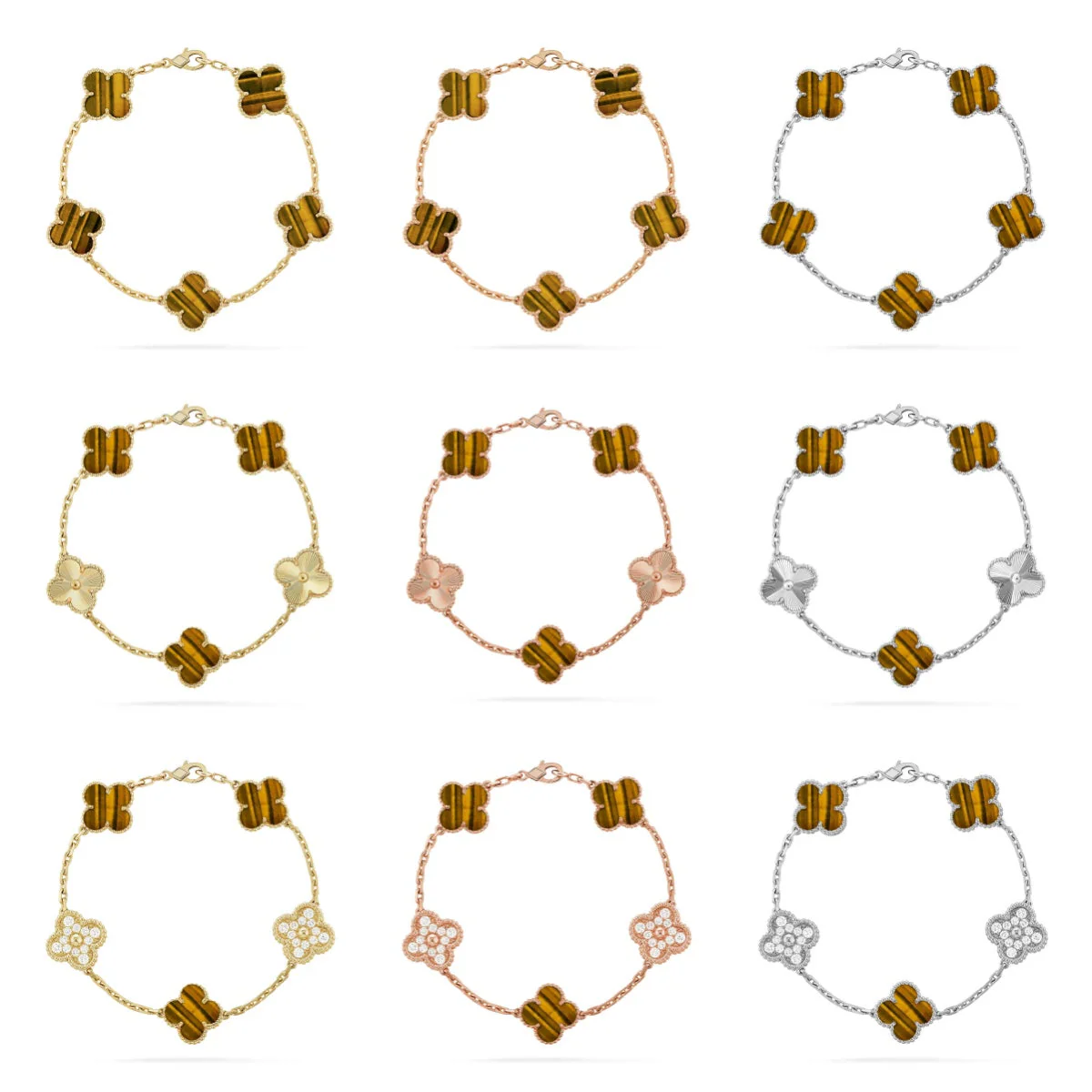 [Resenly Jewelry] CLOVER 5 MOTIFS TIGER EYE BRACELET COLLECTION