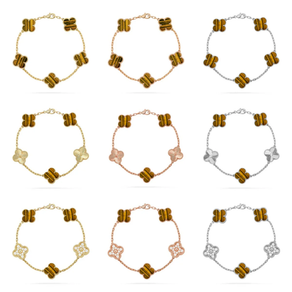 [Resenly Jewelry] CLOVER 5 MOTIFS TIGER EYE BRACELET COLLECTION