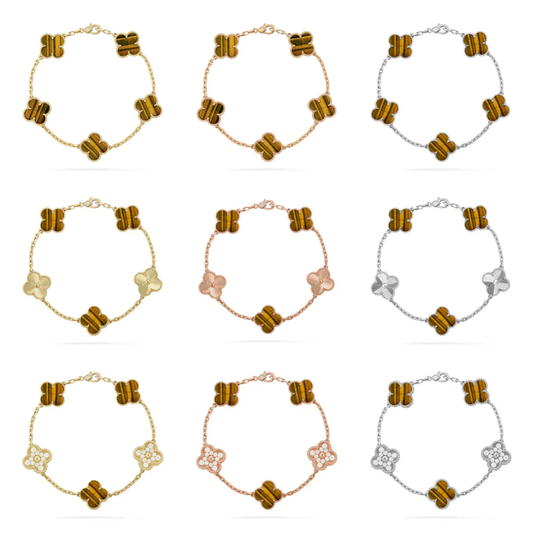 [Resenly Jewelry] CLOVER 5 MOTIFS TIGER EYE BRACELET COLLECTION