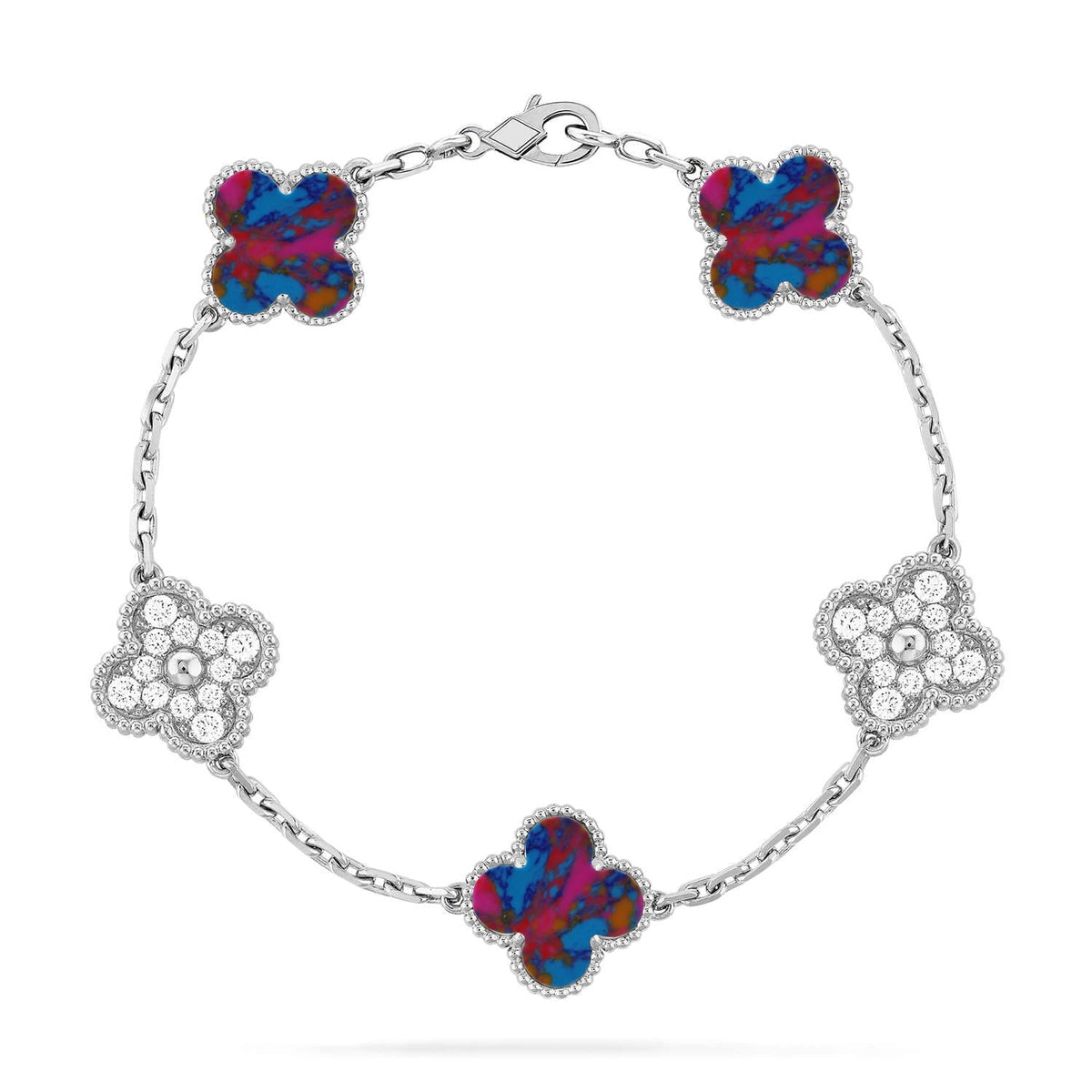 [Resenly Jewelry]CLOVER 5 MOTIF COLOR GEMSTONES BRACELET COLLECTION