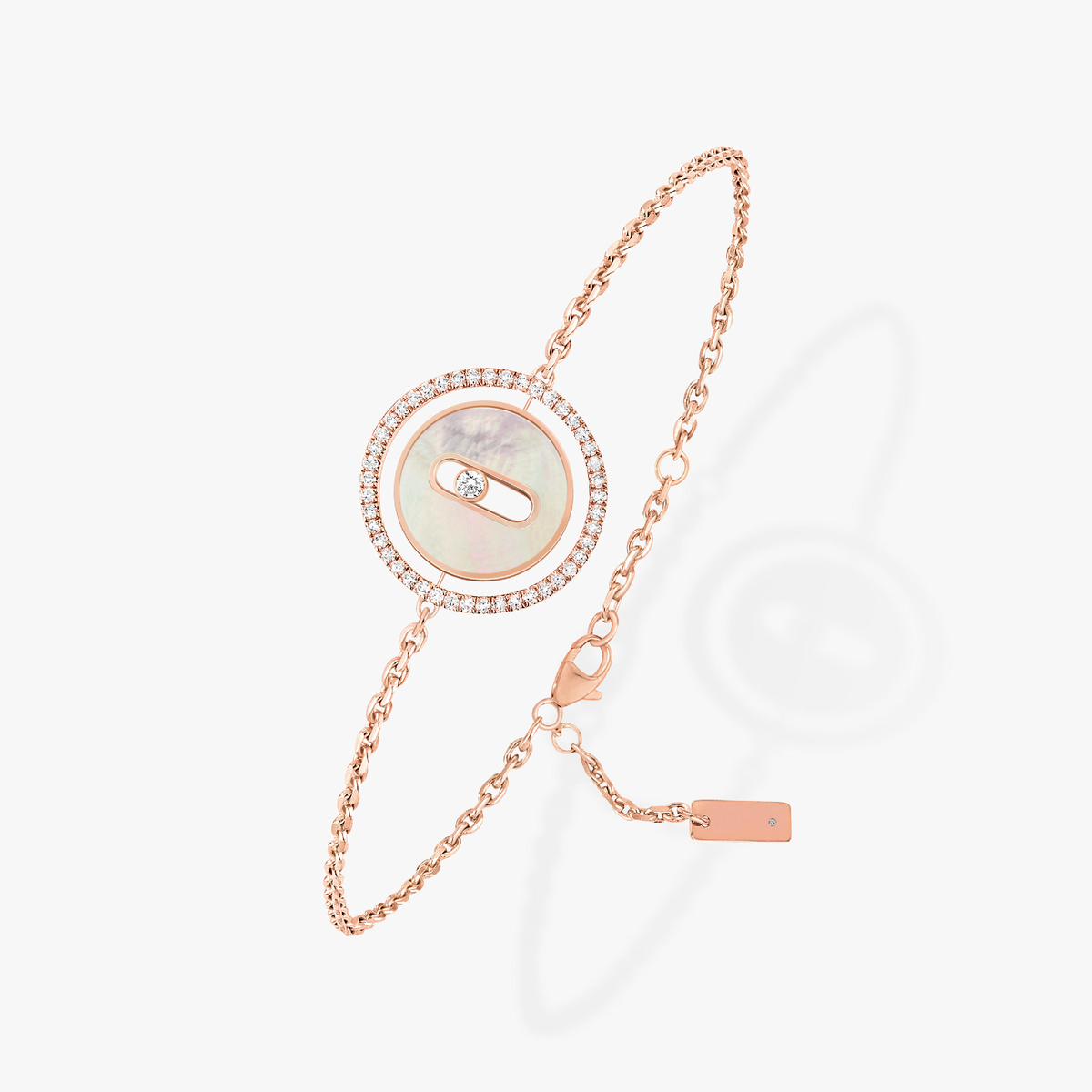 [Resenly Jewelry]LUCKY MOVE WHITE MOTHER OF PEARL PINK GOLD DIAMOND BRACELET(Adjustable)