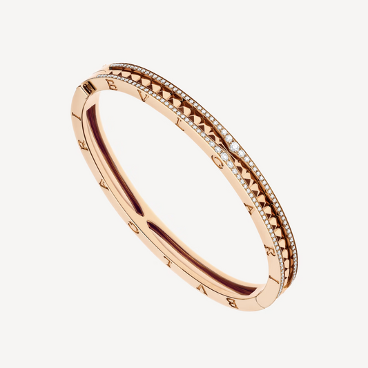 [Resenly Jewelry]ZERO 1 SPIRAL AND PAVED DIAMOND PINK GOLD BRACELET