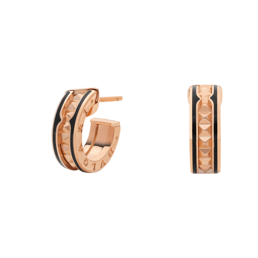 [Resenly Jewelry]ZERO 1 ROCK PINK GOLD EARRINGS WITH STUDDED SPIRAL AND BLACK CERAMIC