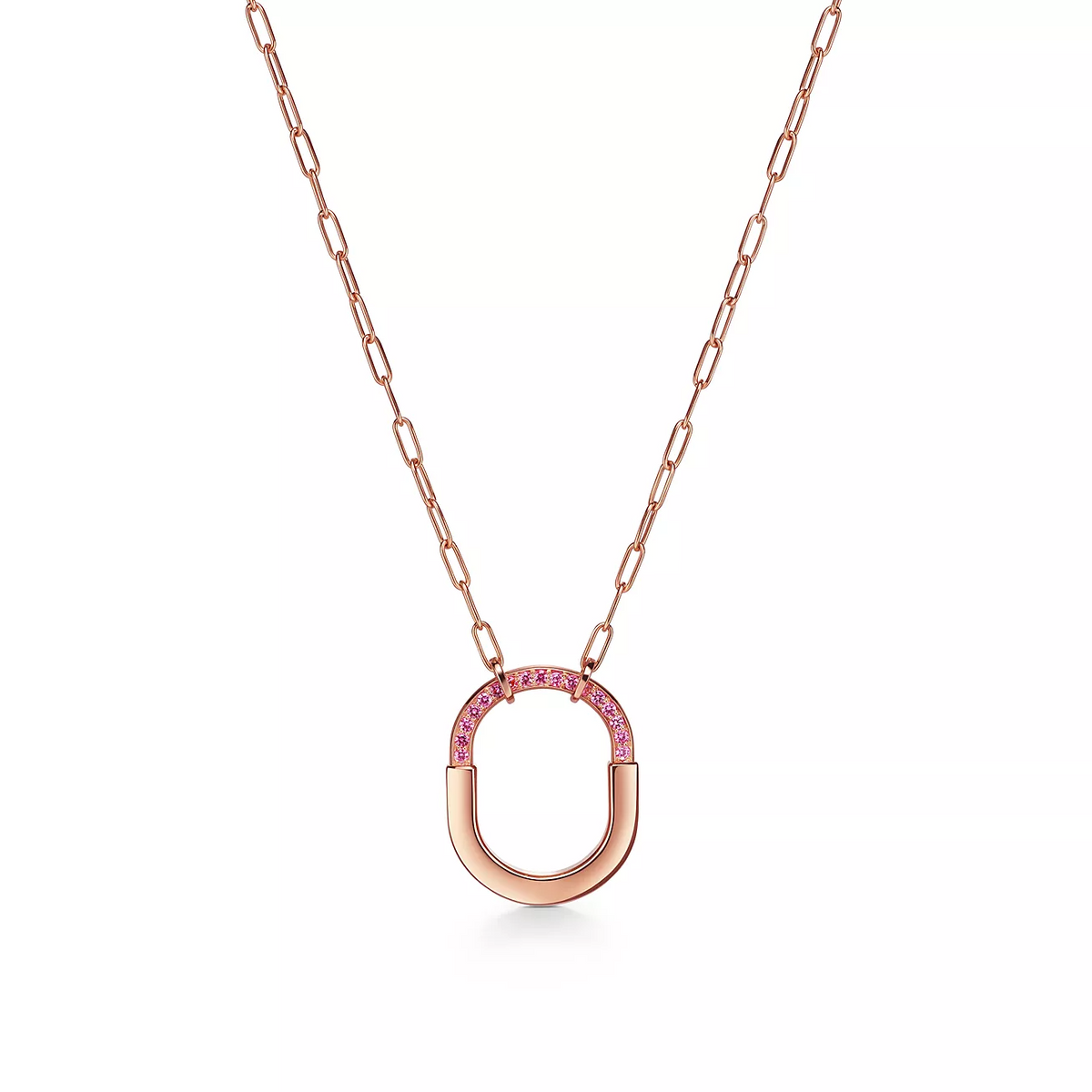 [Resenly Jewelry]LOCK MEDIUM PENDANT PINK DIAMOND PINK GOLD NECKLACE