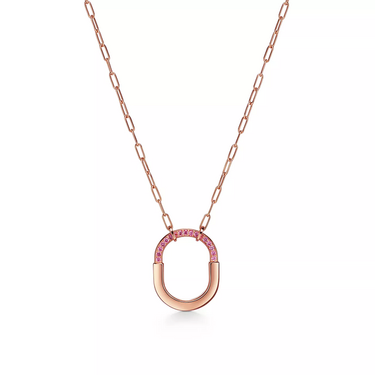 [Resenly Jewelry]LOCK MEDIUM PENDANT PINK DIAMOND PINK GOLD NECKLACE