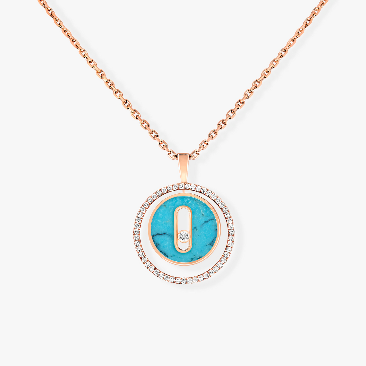 [Resenly Jewelry]LUCKY MOVE 1 DIAMOND TURQUOISE PINK GOLD DIAMOND NECKLACE