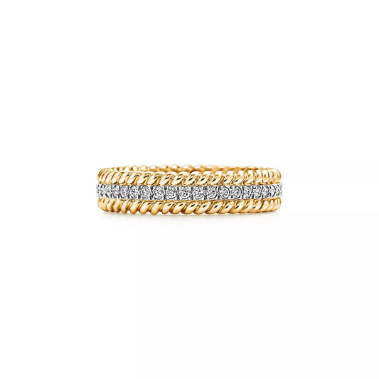 [Resenly Jewelry]ROPE TWO-ROW GOLD DIAMOND RING
