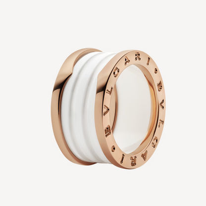 [Resenly Jewelry]ZERO 1 FOUR-BAND LOOPS AND WHITE CERAMIC SPIRAL PINK GOLD RING