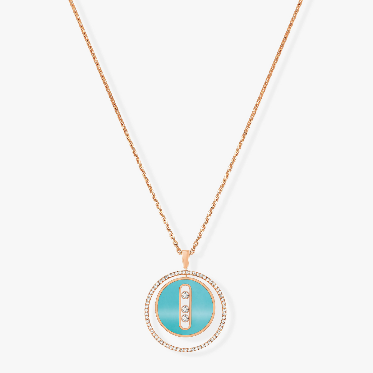 [Resenly Jewelry]LUCKY MOVE 3 DIAMONDS TURQUOISE PINK GOLD DIAMOND NECKLACE