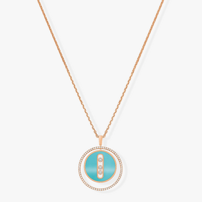 [Resenly Jewelry]LUCKY MOVE 3 DIAMONDS TURQUOISE PINK GOLD DIAMOND NECKLACE