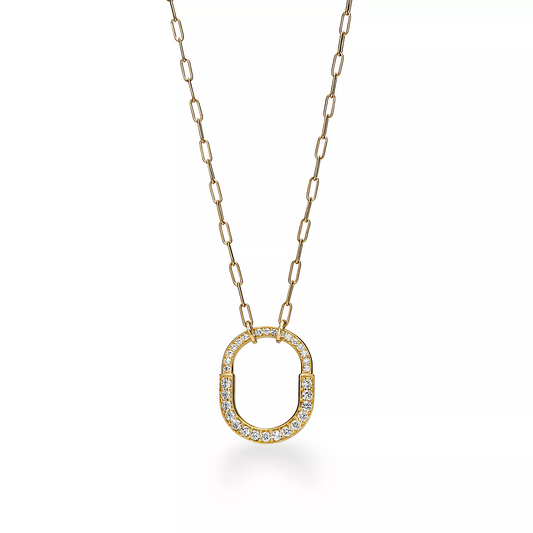 [Resenly Jewelry]LOCK NECKLACE MEDIUM PENDANT GOLD PAVED DIAMONDS