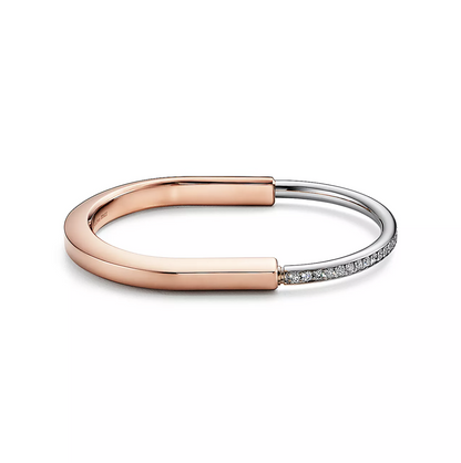 [Resenly Jewelry]LOCK BRACELET ROSE AND WHITE GOLD DIAMOND