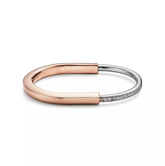 [Resenly Jewelry]LOCK BRACELET ROSE AND WHITE GOLD DIAMOND