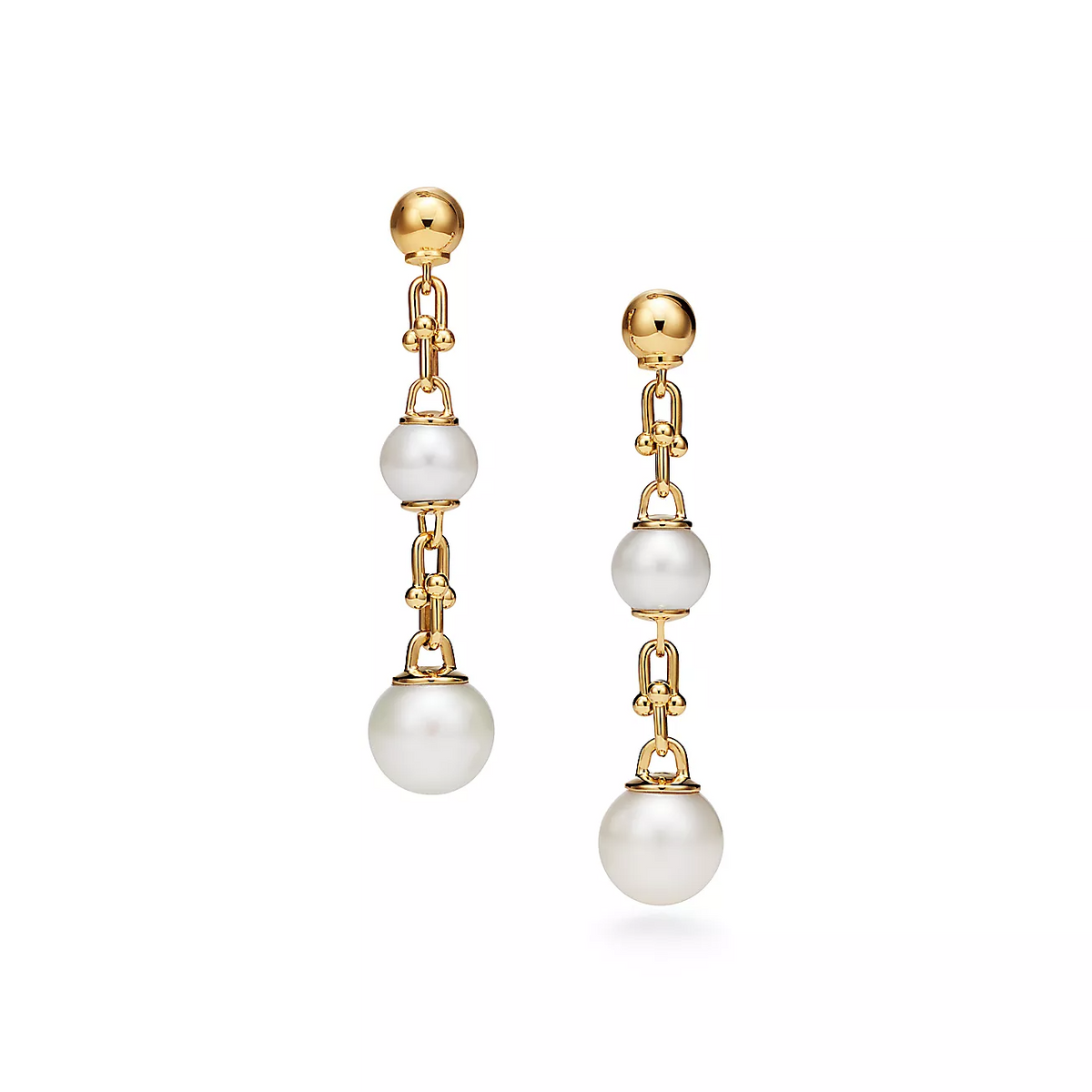 [Resenly Jewelry]TRIPLE DROP LINK EARRINGS GOLD WITH FRESHWATER PEARLS
