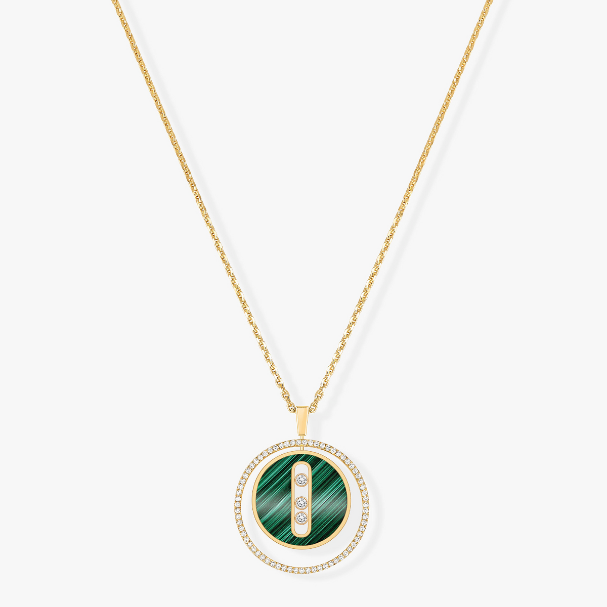[Resenly Jewelry]LUCKY MOVE 3 DIAMOND MALACHITE GOLD DIAMOND NECKLACE