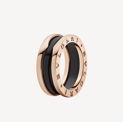[Resenly Jewelry]ZERO 1 TWO-BAND LOOPS AND BLACK CERAMIC PINK GOLD RING