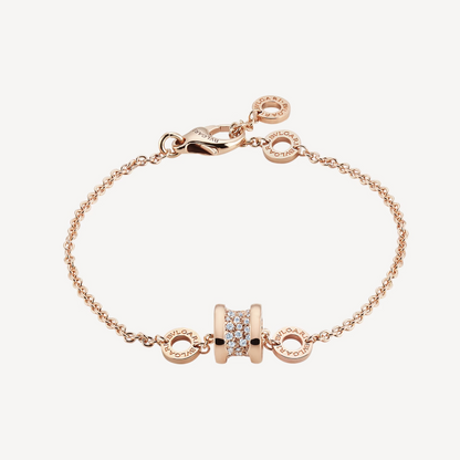 [Resenly Jewelry]ZERO 1 SOFT PINK GOLD WITH PAVED DIAMONDS ON THE SPIRAL BRACELET