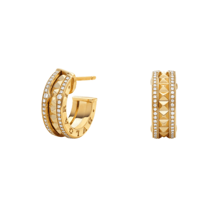[Resenly Jewelry]ZERO 1 ROCK GOLD EARRINGS WITH STUDDED SPIRAL AND PAVED DIAMONDS
