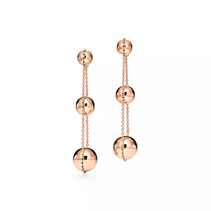 [Resenly Jewelry]TRIPLE DROP PINK GOLD EARRINGS