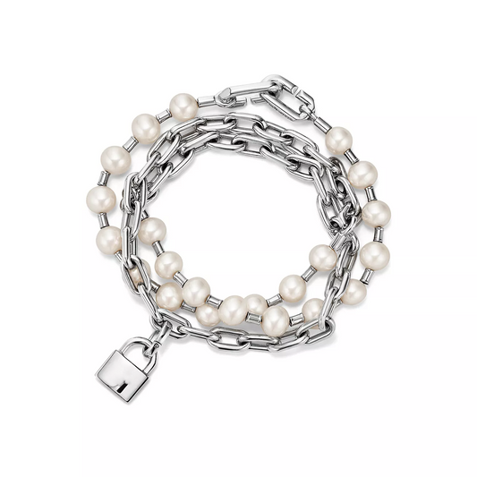 [Resenly Jewelry]PEARL LOCK SILVER BRACELET