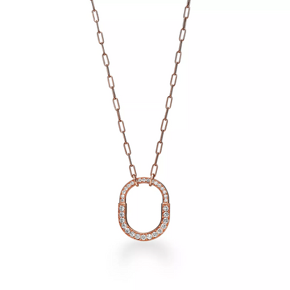 [Resenly Jewelry]LOCK NECKLACE MEDIUM PENDANT PINK GOLD PAVED DIAMONDS