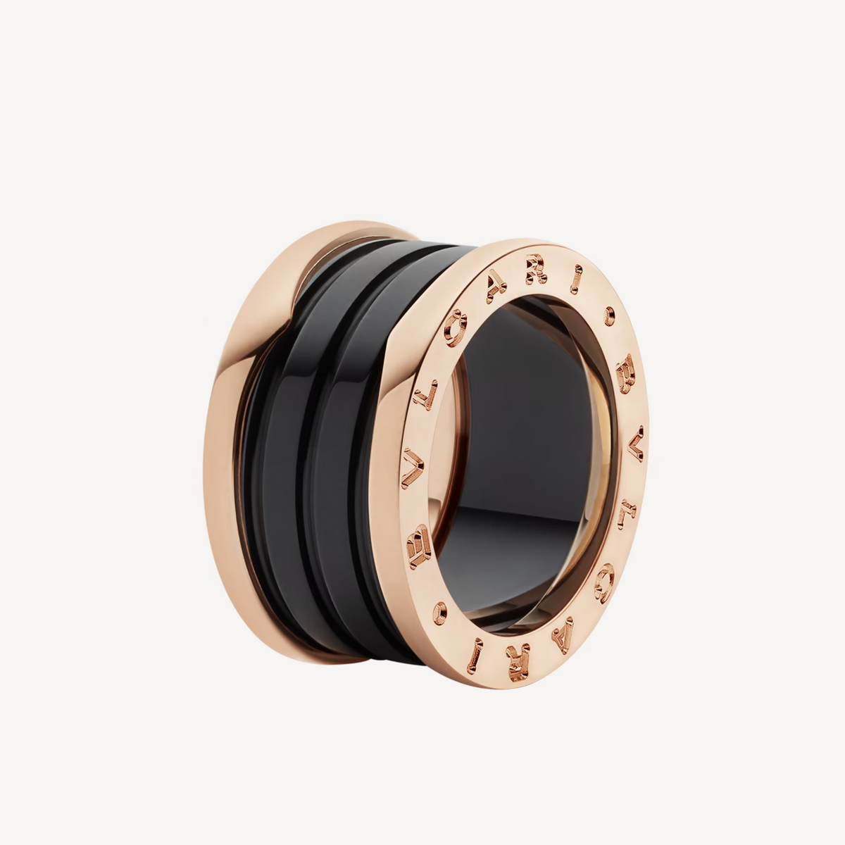 [Resenly Jewelry]ZERO 1 FOUR-BAND LOOPS AND BLACK CERAMIC SPIRAL PINK GOLD RING